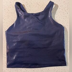 Athleta x Simone Biles metallic navy blue Cropped Tank Top with built in bra